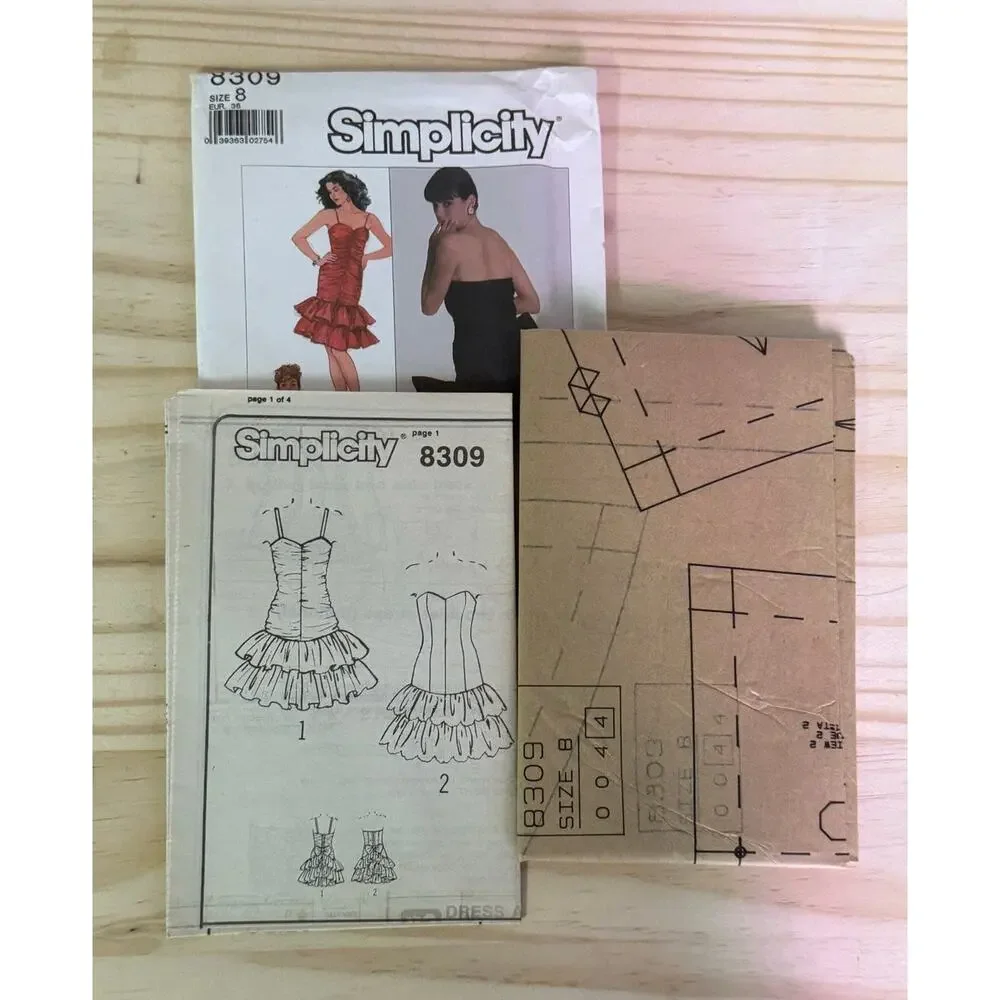 Simplicity Pattern 8309 Ruffle 1980s Dress Size 8 UNCUT FF  Prom Cocktail Party